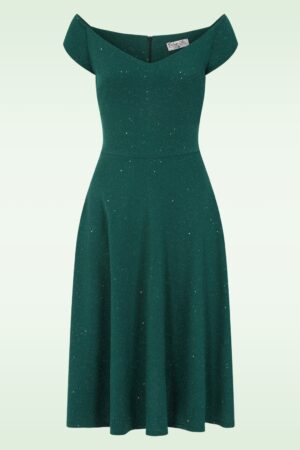 Giorgia Glitter Swing-Kleid in Smaragdgrün.
