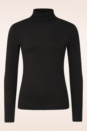 Teagan Rollkragen-Bambus-Top in Schwarz