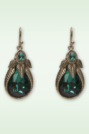 Art Nouveu Palmblatt-Ohrhänger in Smaragdgrün