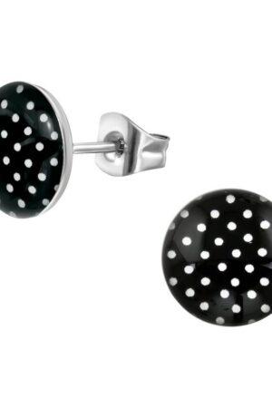 BUNGSA Ohrstecker-Set Ohrstecker R Schwarz weißen Punkten 10mm Rockabilly Edelstahl Unisex (1 Paar (2 Stück), 2-tlg), Ohrschmuck Ohrringe