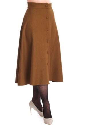 Banned A-Linien-Rock Book Worm Khaki Retro Vintage Swing Skirt