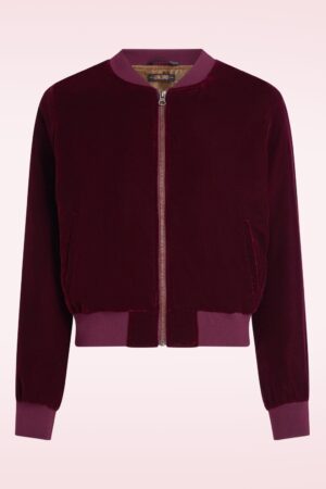 Bessie Gamine Samt-Bomberjacke in Bordeauxrot