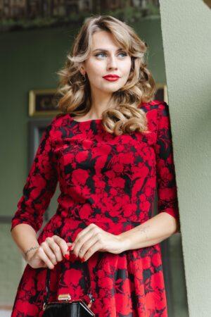 Exklusiv bei Topvintage ~ Adriana Flock Swingkleid in Rot und Schwarz