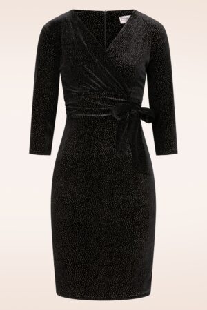 Exklusiv bei Topvintage ~ Fiona Glitzerndes Samt-Bleistiftkleid in Schwarz