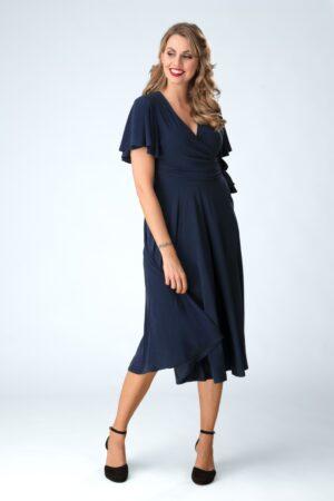 Exklusiv bei Topvintage ~ Irene Cross Over Swingkleid in Marineblau.