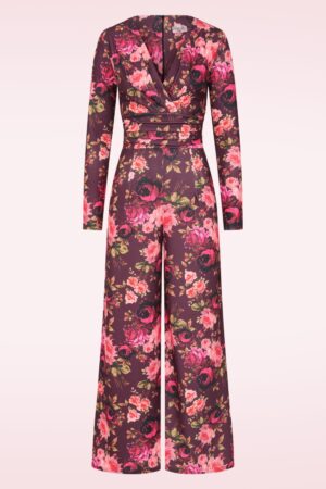 Exklusiv bei Topvintage ~ Liana Floraler Jumpsuit in Aubergine