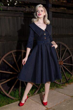 Exklusiv bei Topvintage ~ Loretta Lynn Swingkleid in Dark Denim