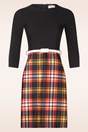 Exklusiv bei Topvintage ~ Nancy A-Linien-Kleid in Schwarz und Orange kariert