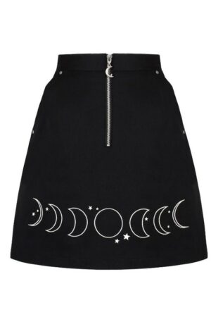 Hell Bunny Bleistiftrock Phaze Skirt Bestickt Mondphasen Gothic Lunar Mond Sterne Motiv