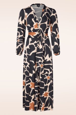 Jamie Maxikleid in Beige und Dunkelblau