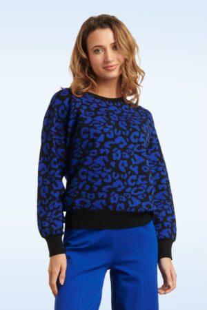Lennie Leopard Strickpullover in Schwarz und Kobaltblau