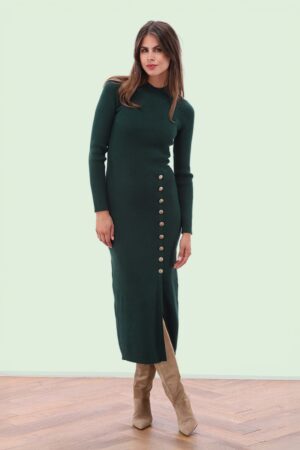 Linear Luxe Maxi-Strickkleid in Tannengrün