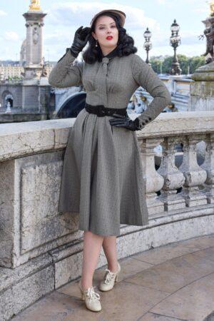 Manel Abalone Krawatten-Swingkleid in Schwarz und Grau