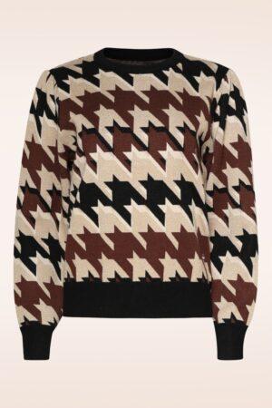 Parker Strickpullover mit Hahnentrittmuster in Sand/mehrfarbig