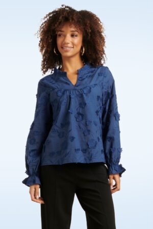 Piper bestickte Bluse in Marineblau