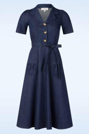 Revers Midi Kleid in Dark Denim