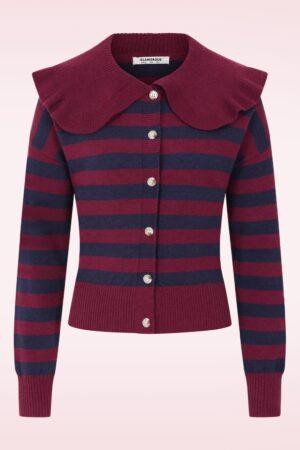 Sally Gestreifter Cardigan in Bordeauxrot und Marineblau
