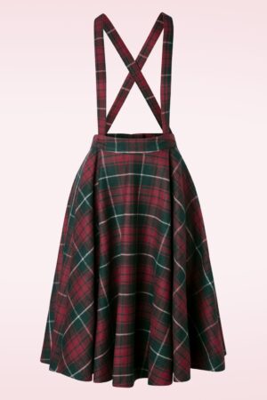 Sophie Wool Check Braces Rock in Rot und Dunkelgrün.