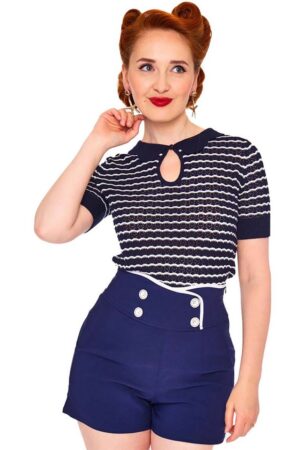 Voodoo Vixen Shirttop Scallop Stripe and Collar Stricktop Retro Vintage 50s 50er