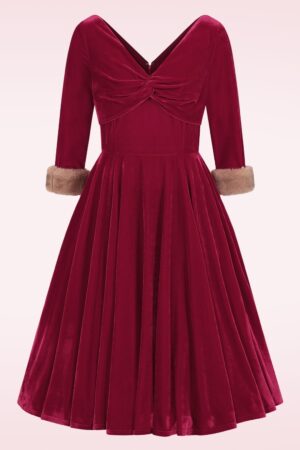 Winter Rouge Samt-Swingkleid in Rot