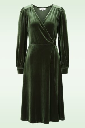 Dalida Samt-Wickelkleid in Olivgrün