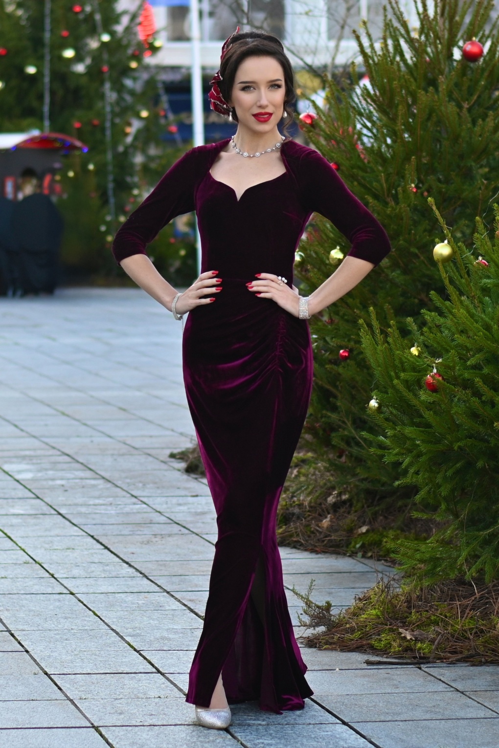 Elvira Maxikleid in Bordeauxrot