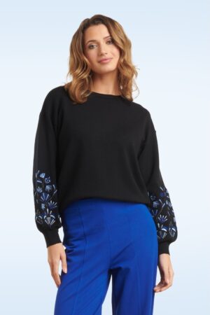 Emmy Bestickter Strickpullover in Schwarz