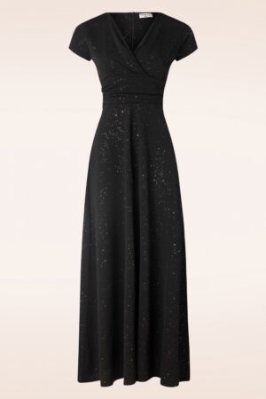 Exklusiv bei Topvintage ~ Genna Glitzer Maxi Kleid in Schwarz