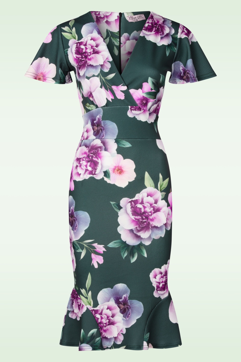 Exklusiv bei Topvintage ~ Katie Floral Jacquard-Bleistiftkleid in Dunkelgrün und Lila