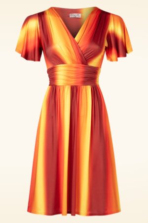 Exklusiv bei Topvintage ~ Sadie Faded Stripes Swingkleid in Orange und Gelb