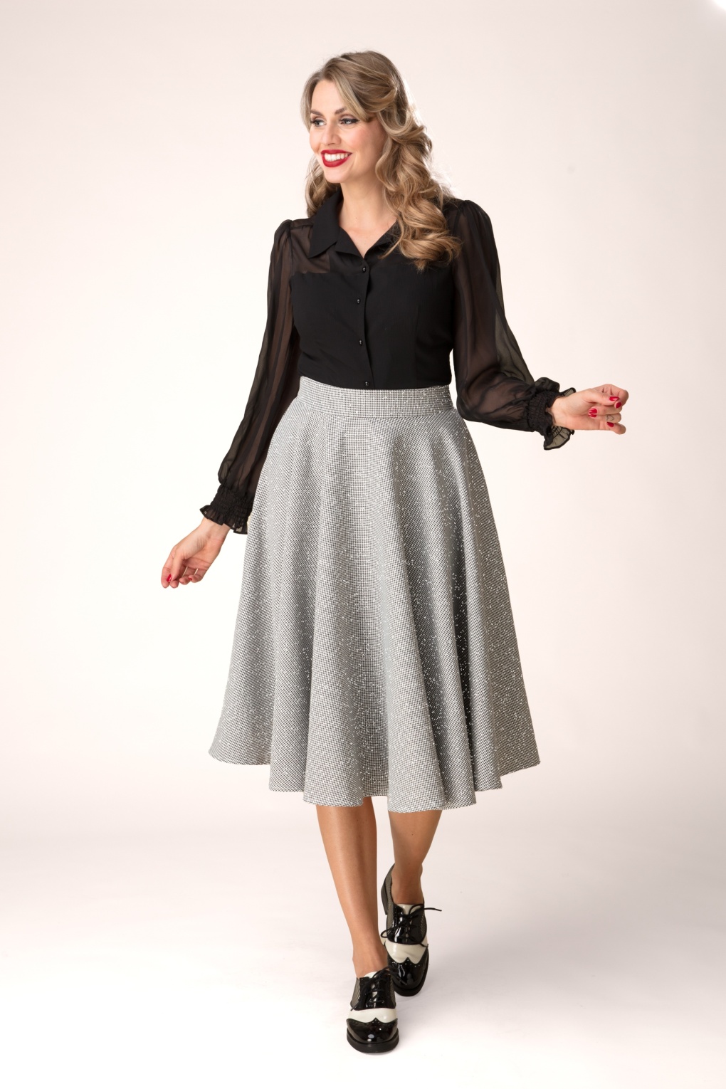 Felice Funkelnder Hahnentritt-Swingrock in Schwarz-Weiß