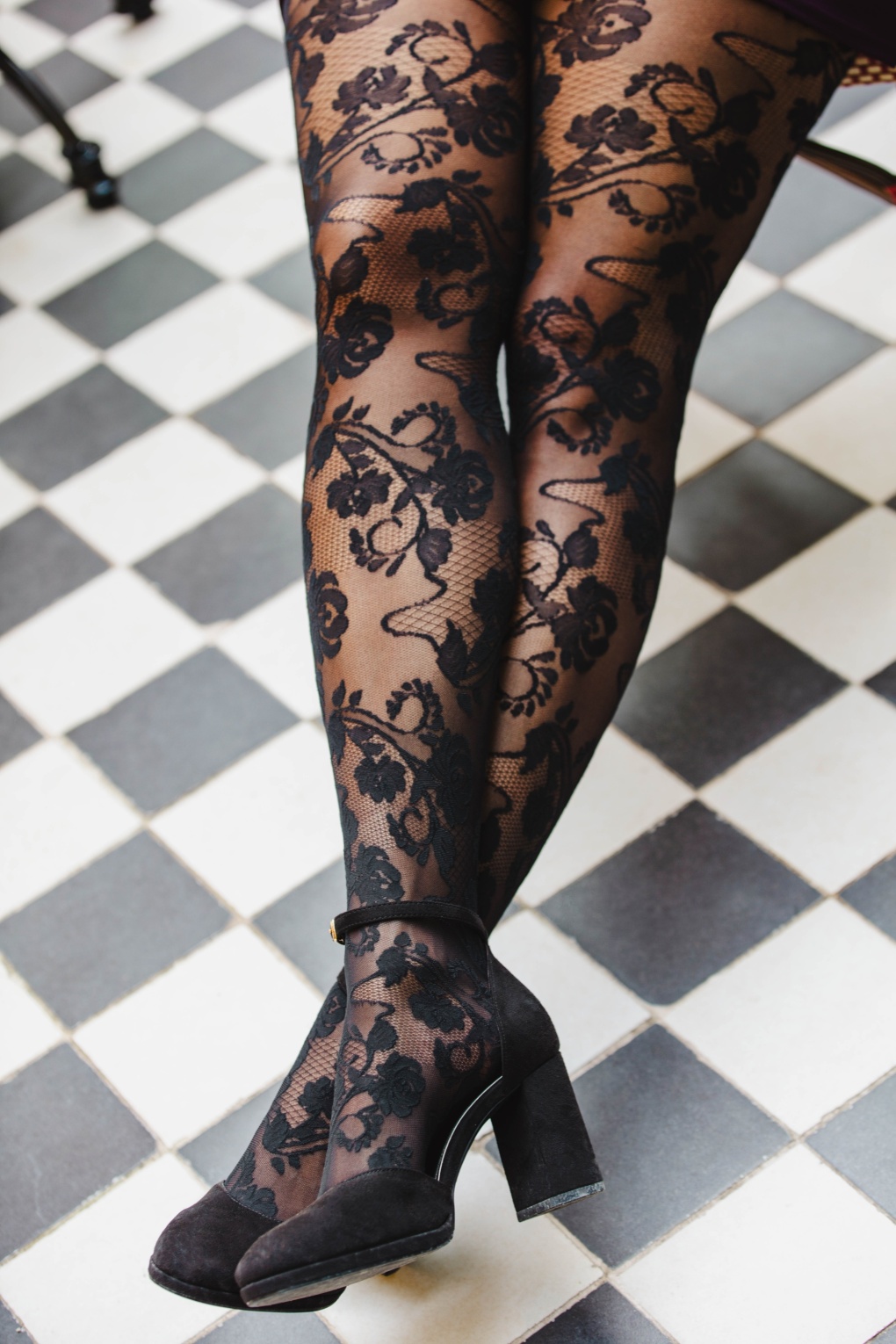 Fleur Lace Strumpfhose in Schwarz