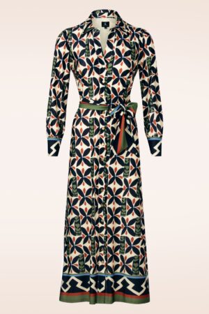 Flora Button Down Maxikleid in Blau und Multi