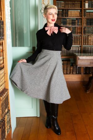Florence Houndstooth Gestrickter Swing Rock in Schwarz