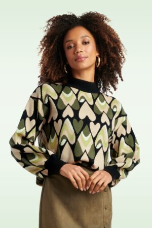 Holly Hearts Pullover in Schwarz und Grün