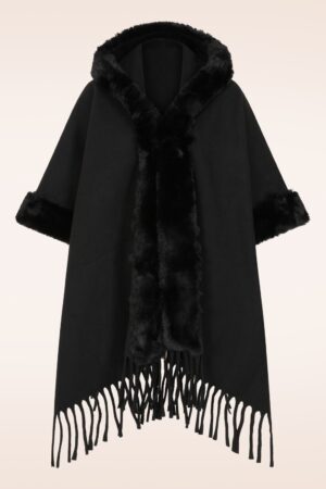 Hood & Glow Poncho in Schwarz