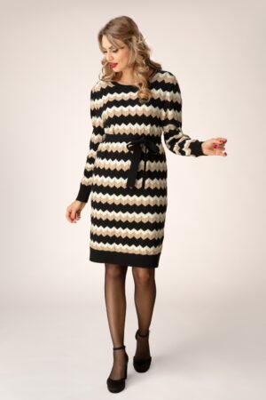 Joanne Strickkleid in Schwarz und Sand