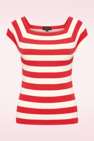 Kaylie Zweifarbiges Oberteil in Korallenrot und Weiß