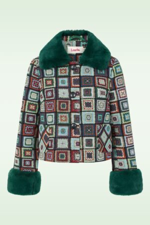 Kent 70s Patch Kurzjacke mit Jacquardmuster in Multicolor