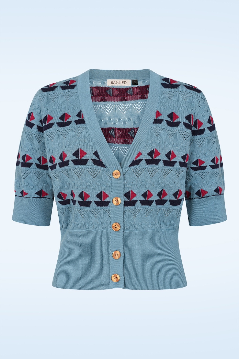 Kitty Sail Strickjacke in Himmelblau.