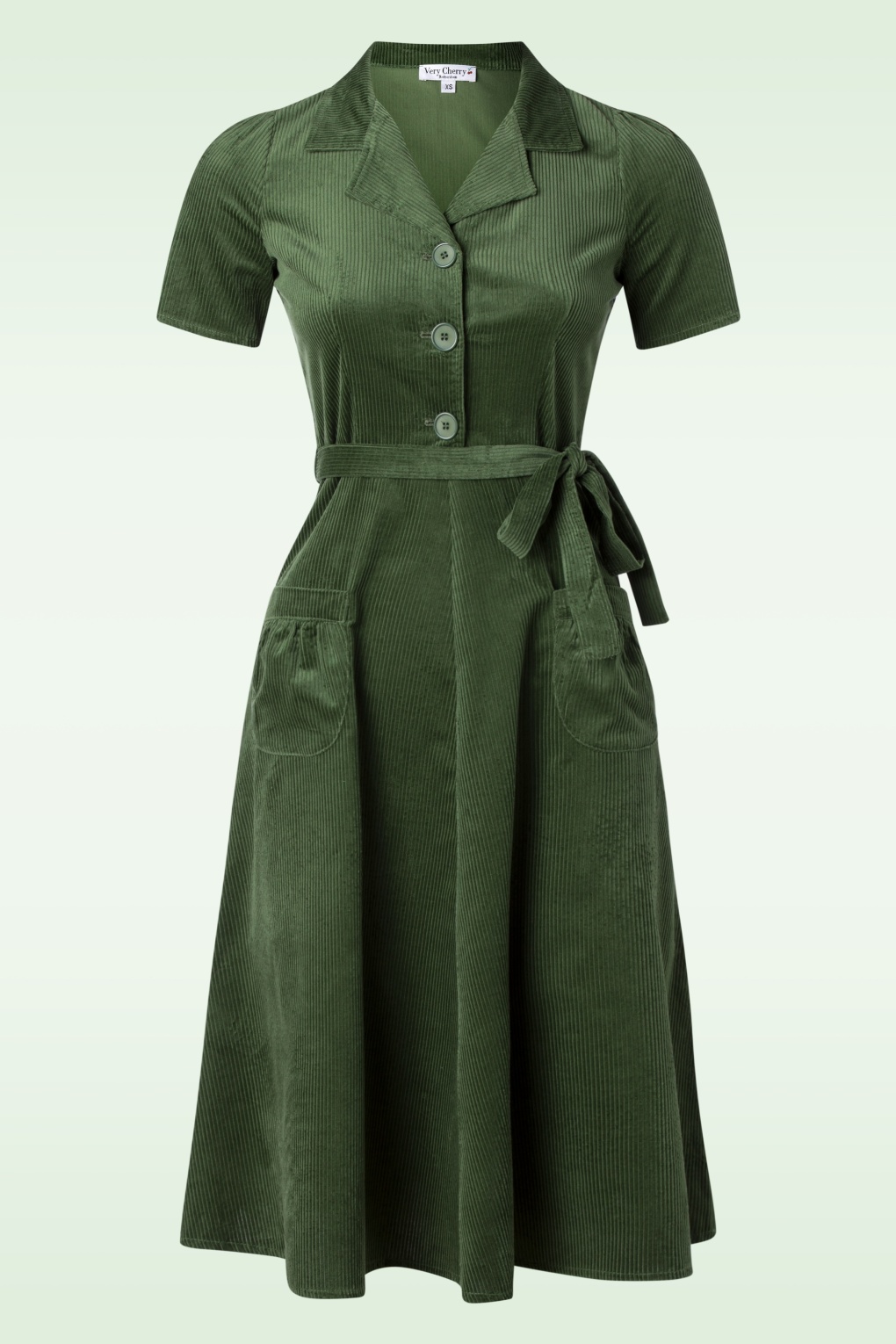 Midi Revers Dress in Corduroy Green