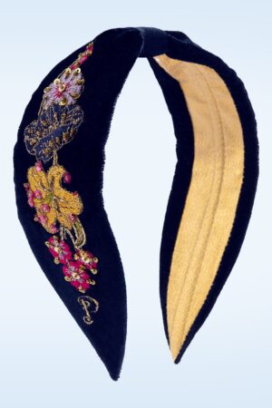 Midnight Posy Bestickter Haarreif in Blau