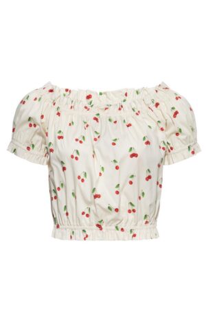 QueenKerosin Kurzarmbluse Cherry mit Allover-Print