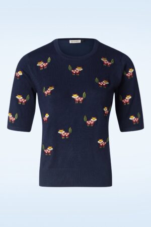 Scandi Fox Pullover in Marineblau