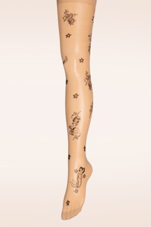 Tattoo Sailor Girl Strumpfhose in Neutral