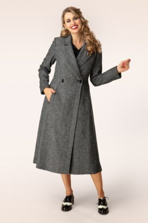 Tilly Swingmantel in Grau mit Fischgrätmuster