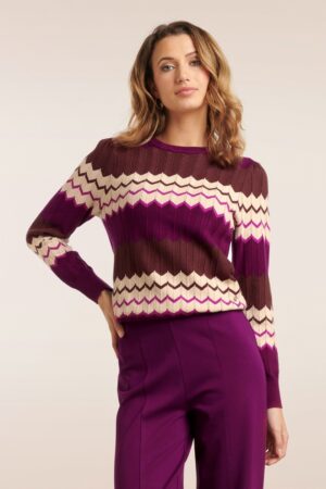 Zoe Zigzag Strickpullover in Braun und Lila