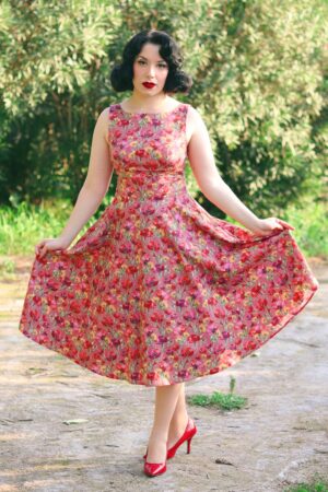 Ania Floral Swing Kleid in Mauve Rot