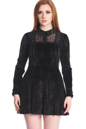 Banned A-Linien-Kleid Melancholie Gothic Dress Totenkopf Pentagramm Samtkleid