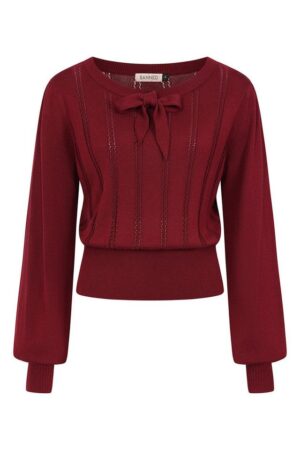 Banned Strickpullover Angel Pointelle Burgunder Vintage Rockabilly Schleife